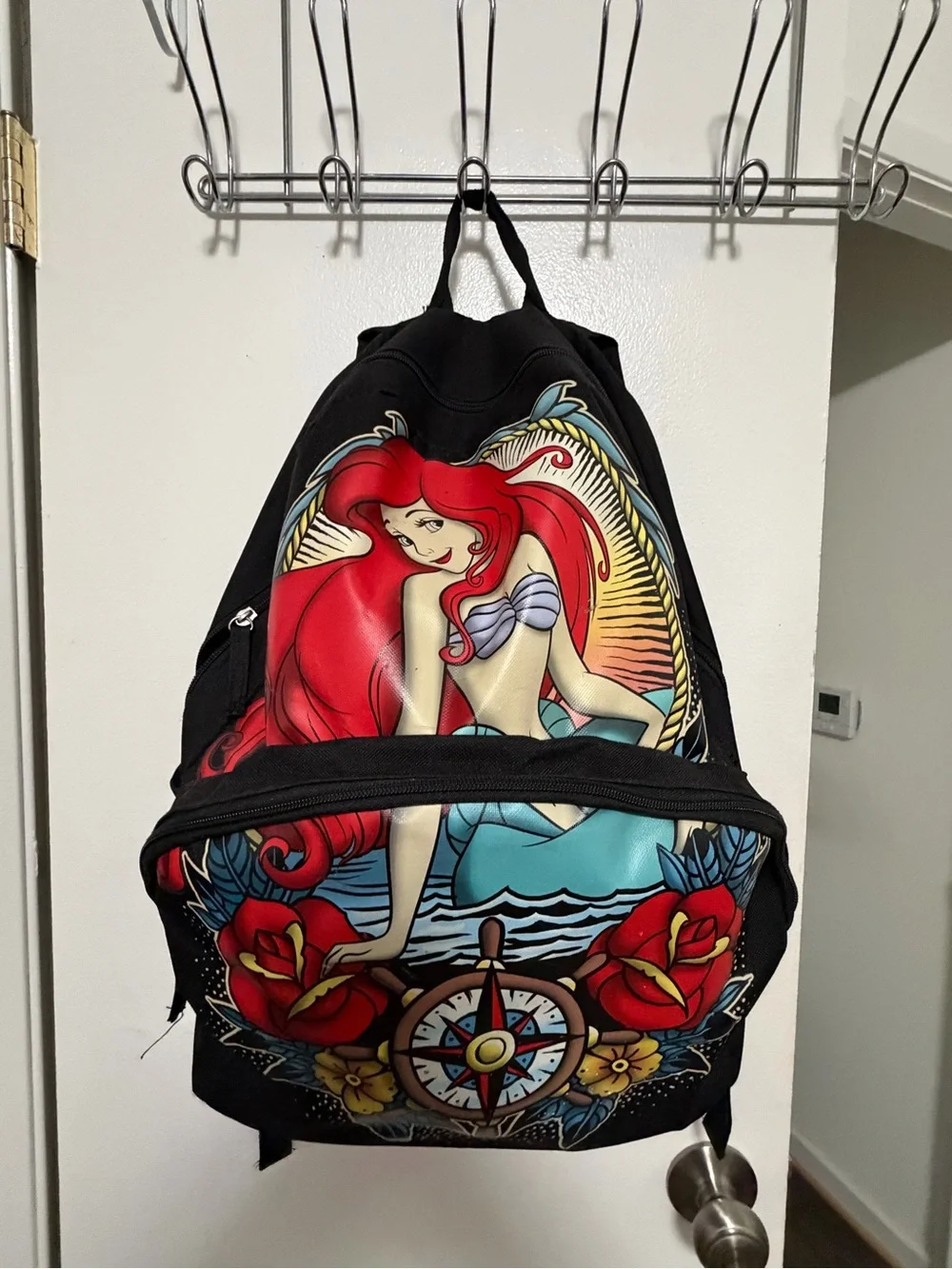 Black Ariel Print Women's Backpack - Graphic Mermaid Tote